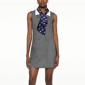 Self Portrait Grey Herringbone Scarf Detail Mini Dress